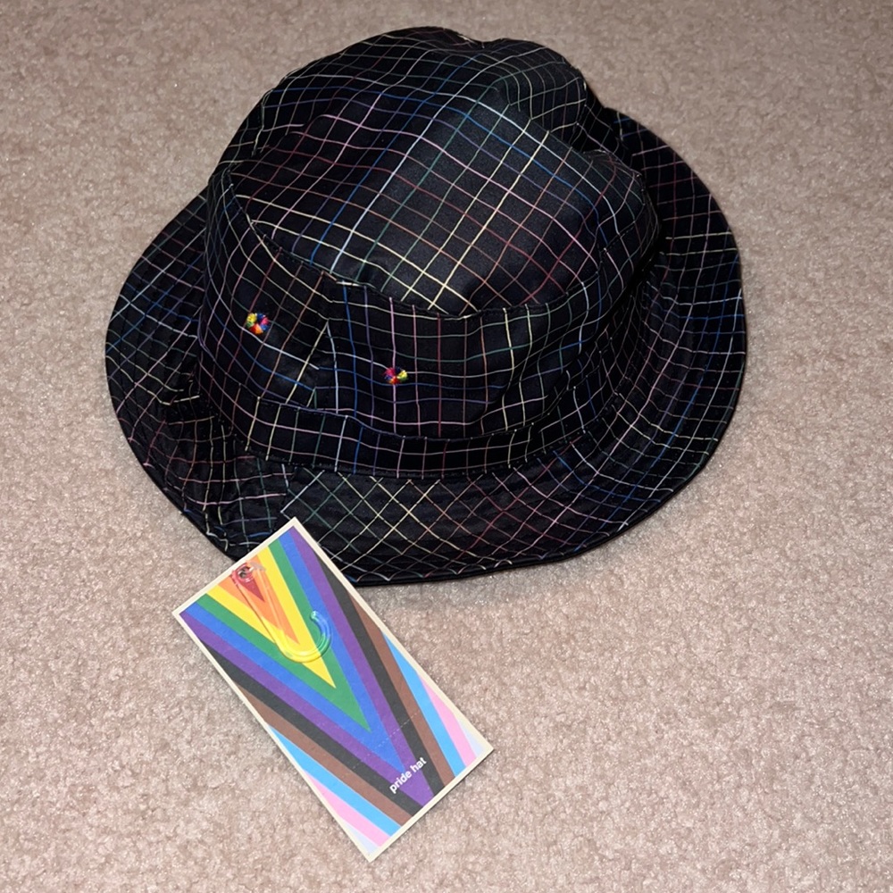 NWT #TakePride unisex black rainbow plaid Bucket Hat